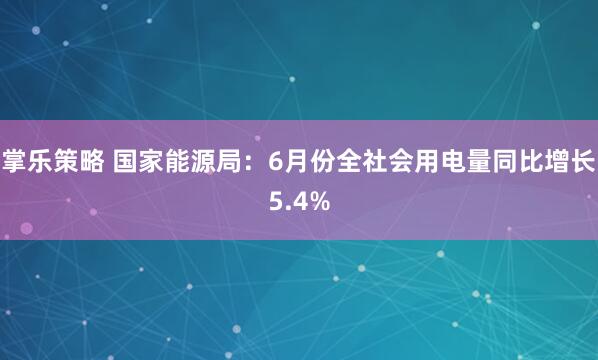 掌乐策略 国家能源局：6月份全社会用电量同比增长5.4%